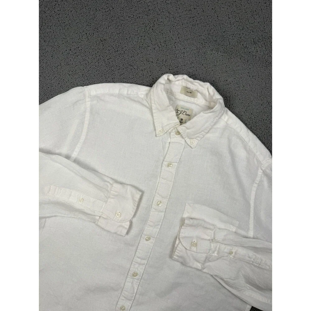 J. Crew Shirt Mens M White 100% Linen Button Up Long Sleeve Slim Fit Lightweight